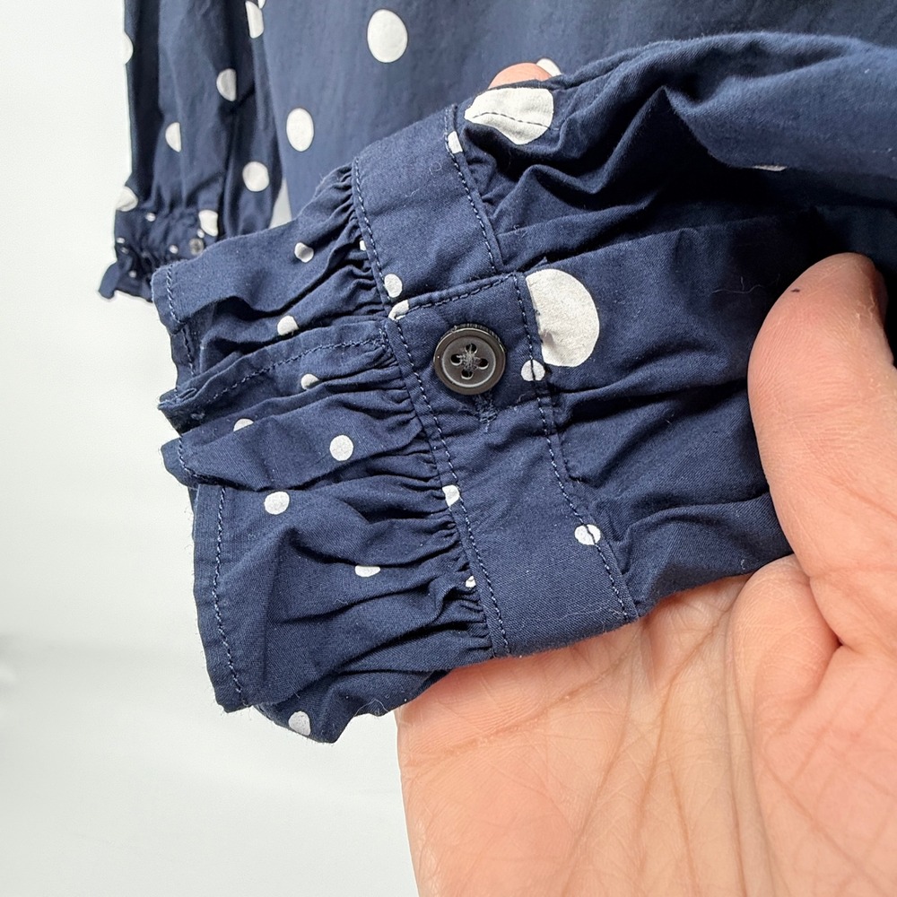 J. Crew Navy/White Polka Dot Ruffle Collar Classic Fit Button Down Shirt Size 2 - Picture 5 of 10